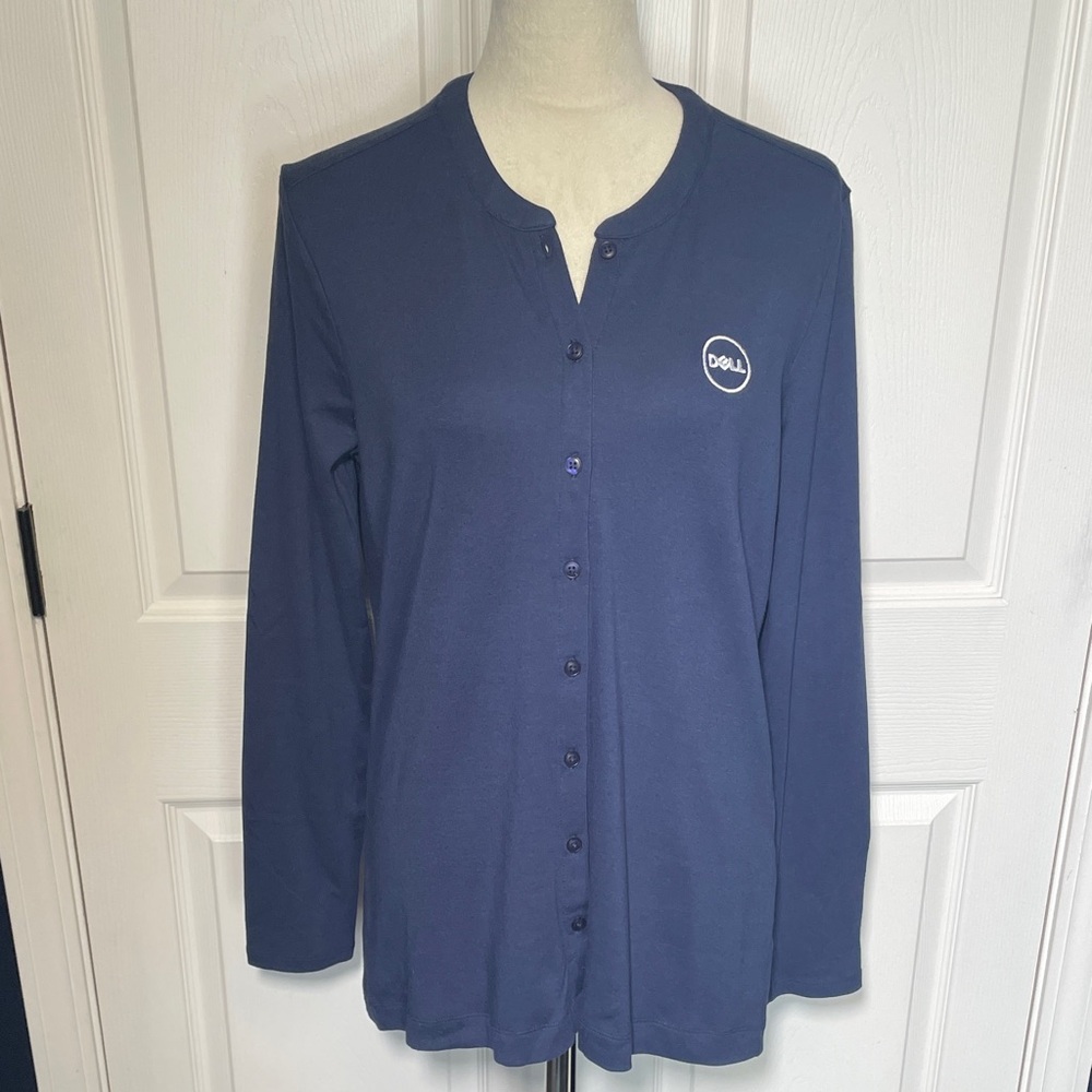 Port Authority Navy‎ Blue Button Front Dell Embroidered Logo Size Large